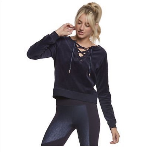 Betsey Johnson Tops - BETSEY JOHNSON Velour Lace Up Sweatshirt